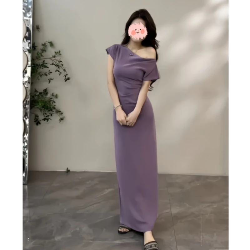 法式气质斜肩收腰显瘦连衣裙女2025夏季新款超好看独特漂亮包臀裙