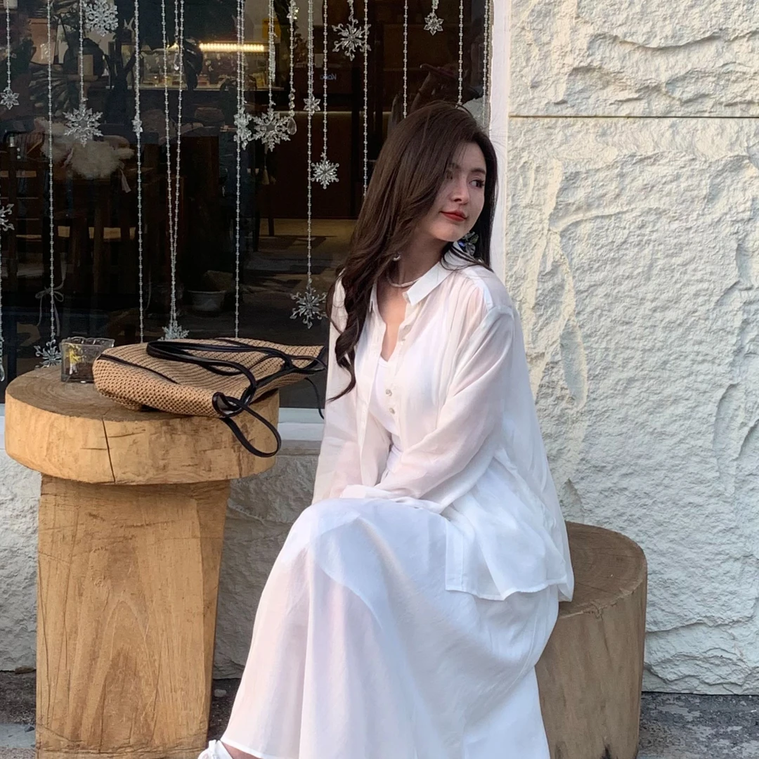 YILE▪【温柔告白】设计师款欧若风防晒衬衫直筒裤套装