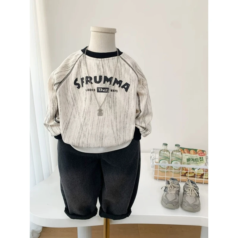 男童加绒卫衣2025新款韩版儿童时髦扎染上衣酷帅男孩宽松套头衫潮