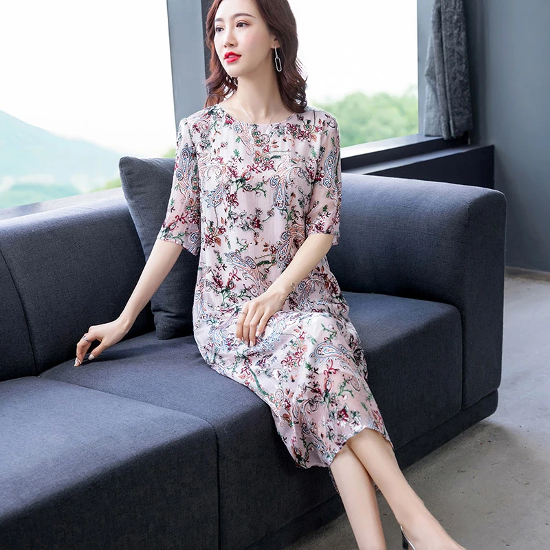 【优雅富婆款，颜色温柔不挑人】9108高端刺绣中长款大码显瘦连衣裙