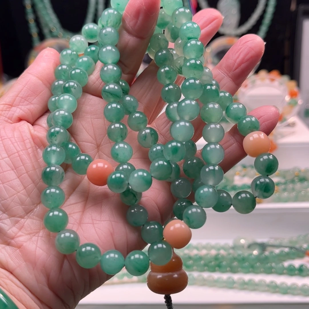 石英质玉合金项链108颗卡8.5