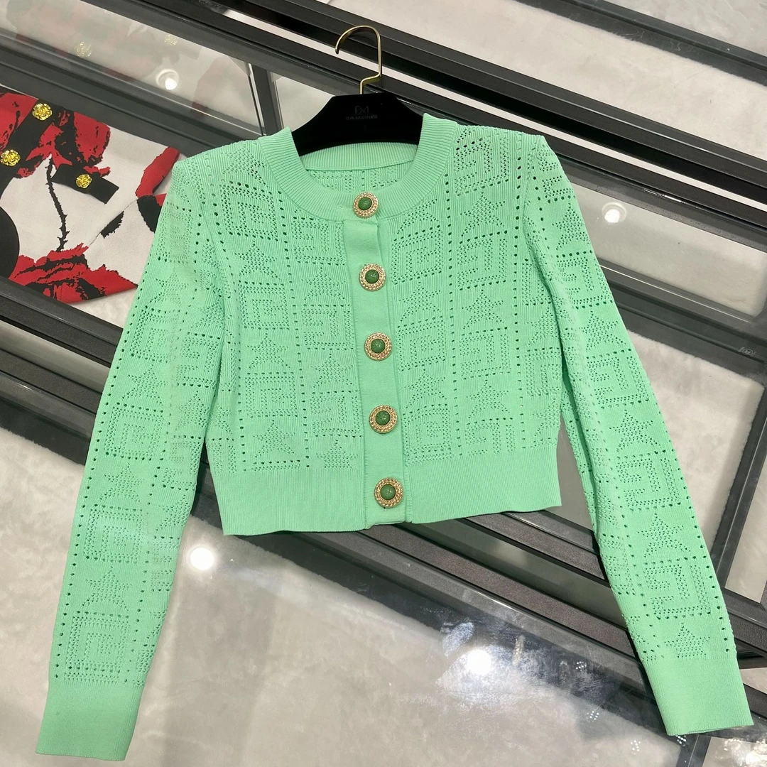 【73-77】巴家新款气质名媛金扣针织半裙开衫外套套装