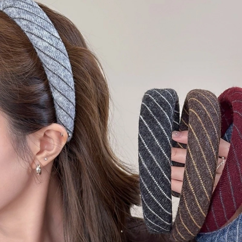 韩系针织~条纹发箍女秋冬新款高颅顶头箍高级感外出发卡洗脸压发