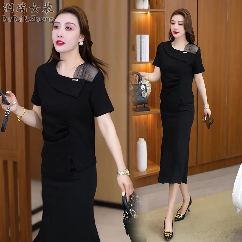 纱网T恤夏装显瘦收腰洋气短袖夏季不对称常规款女神范开叉小衫潮