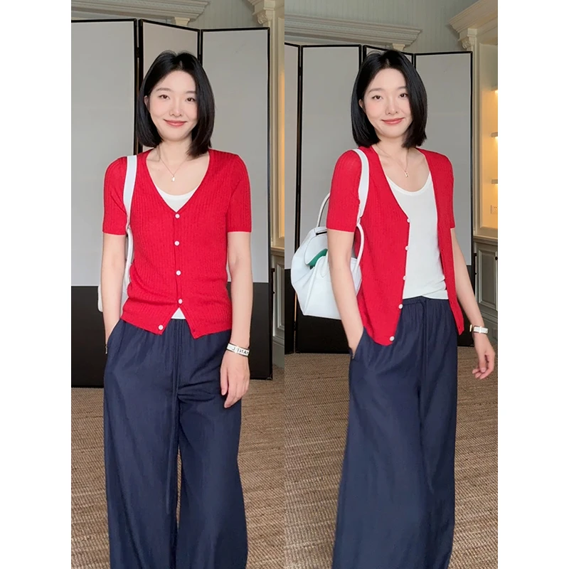 郭九九呢 桑蚕丝羊毛假两件显瘦针织衫宽松垂感阔腿裤 G925Z06281