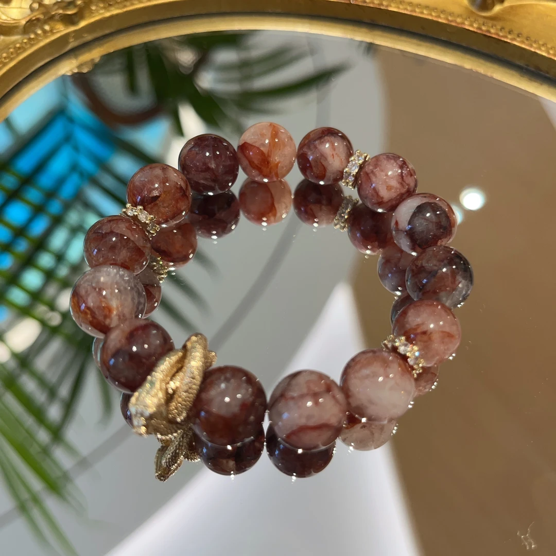 【锦鲤胶花】天然红胶花水晶12MM 原创女款单圈时尚蛇缠绕手链 A038