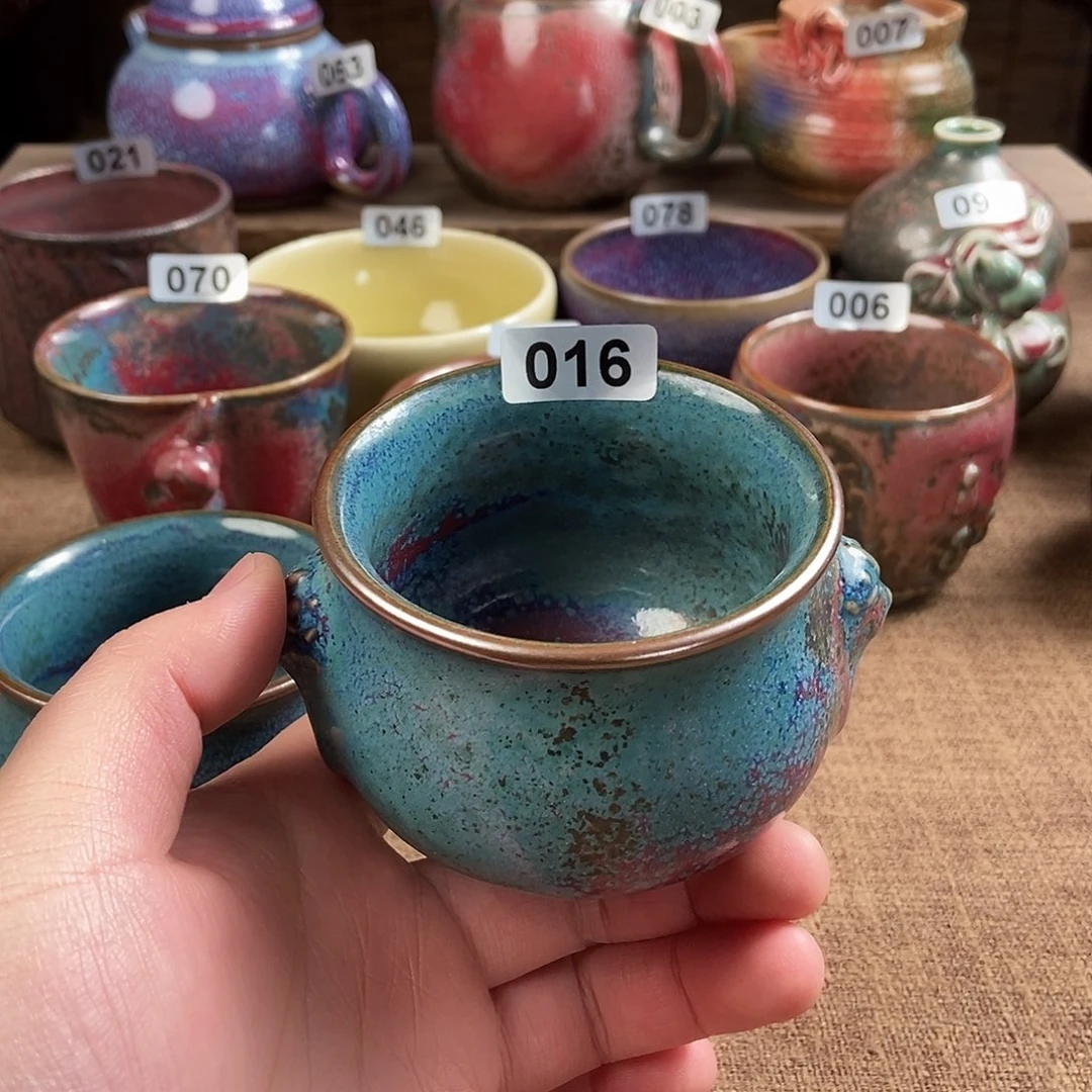 秋***叶瓷片钧瓷茶壶艺术