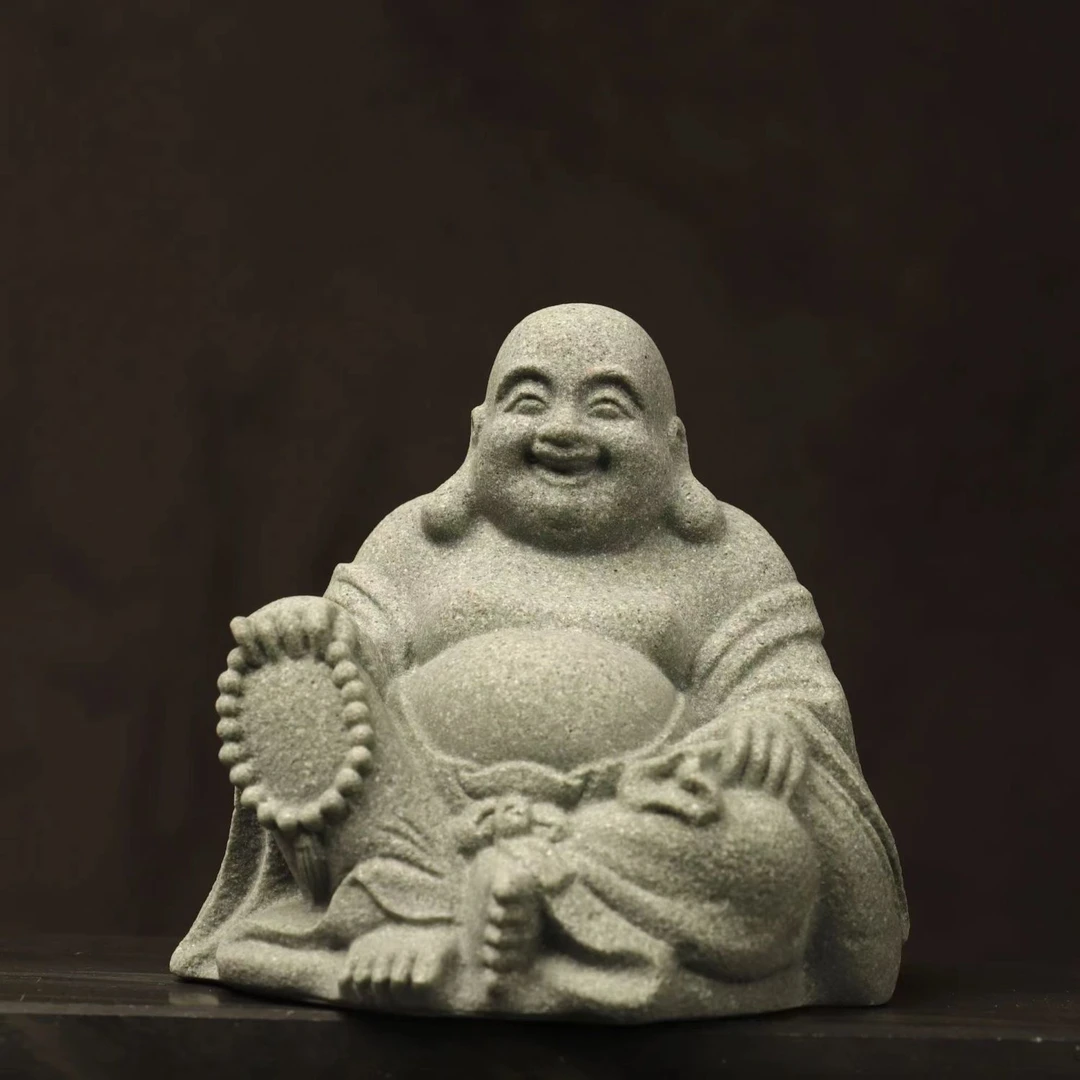 青砂石雕刻招财弥勒禅意家居客厅玄关招办公室摆件饰品仿真单人