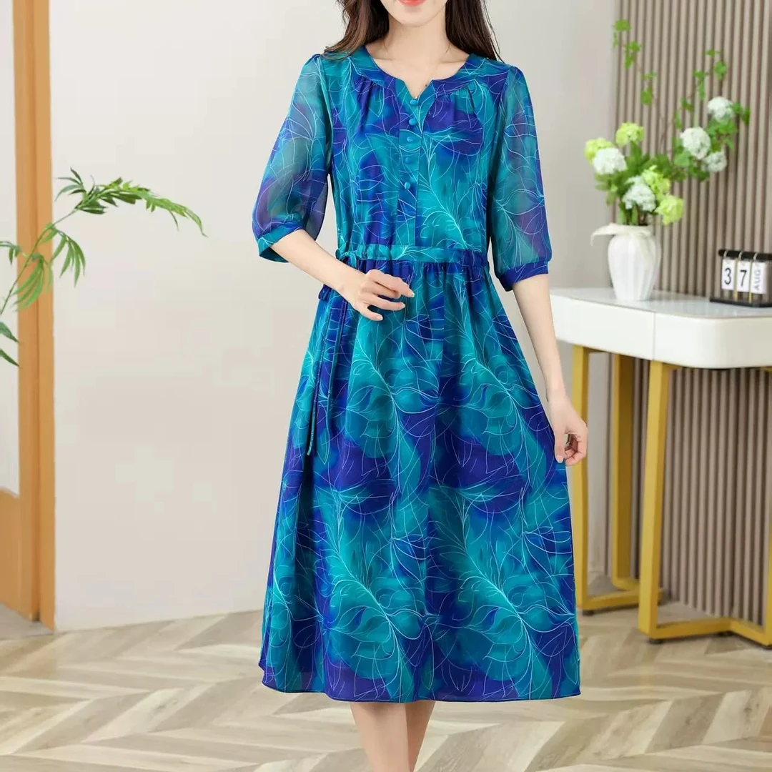 海洋梦幻蓝2025年新款显瘦洋气连衣裙11675