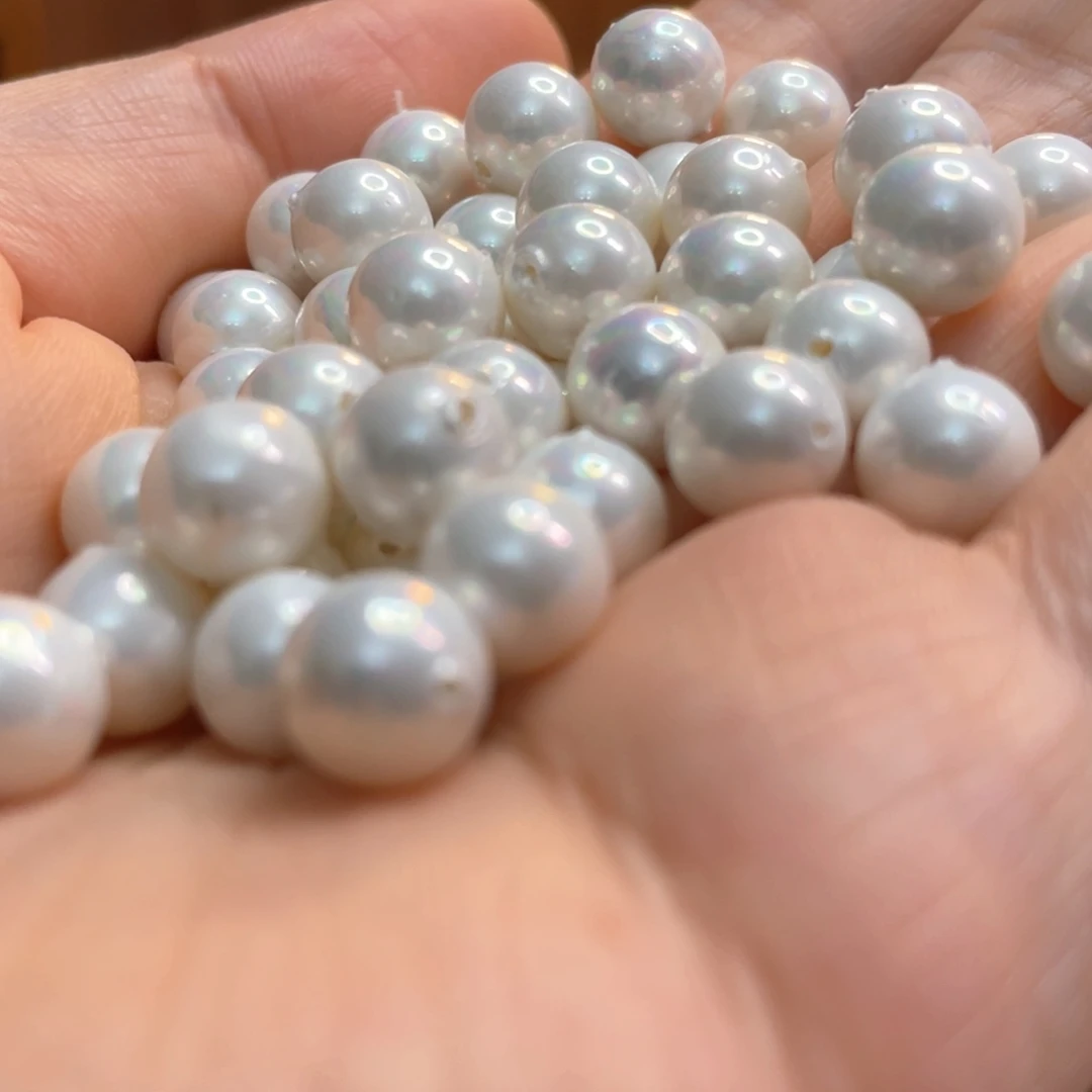 8mm奶油炫彩白一条半成品散珠