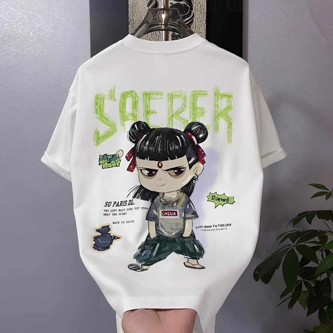 男童纯棉夏季国风哪吒新款时尚潮流个性印花圆领短袖T恤休闲百搭