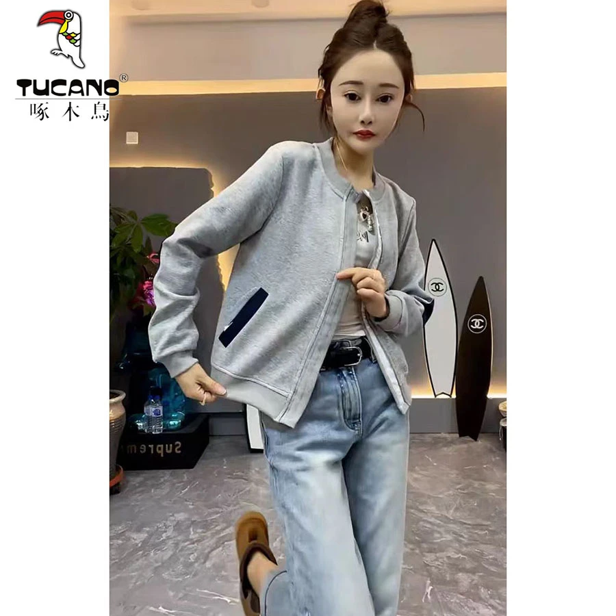 啄木鸟开衫宽松短外套气质卫衣时尚百搭春装新款棒球服上衣女装