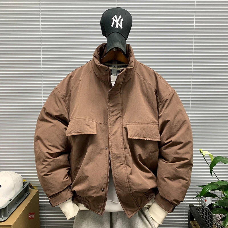 立领工装潮牌白鸭绒羽绒服外套男款冬季休闲宽松防寒保暖羽绒夹克