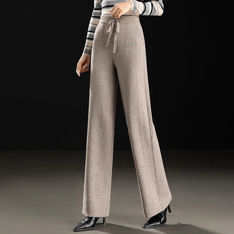 正品秋冬新款高端羊毛裤女外穿直筒裤高腰显瘦休闲垂感宽松阔腿裤