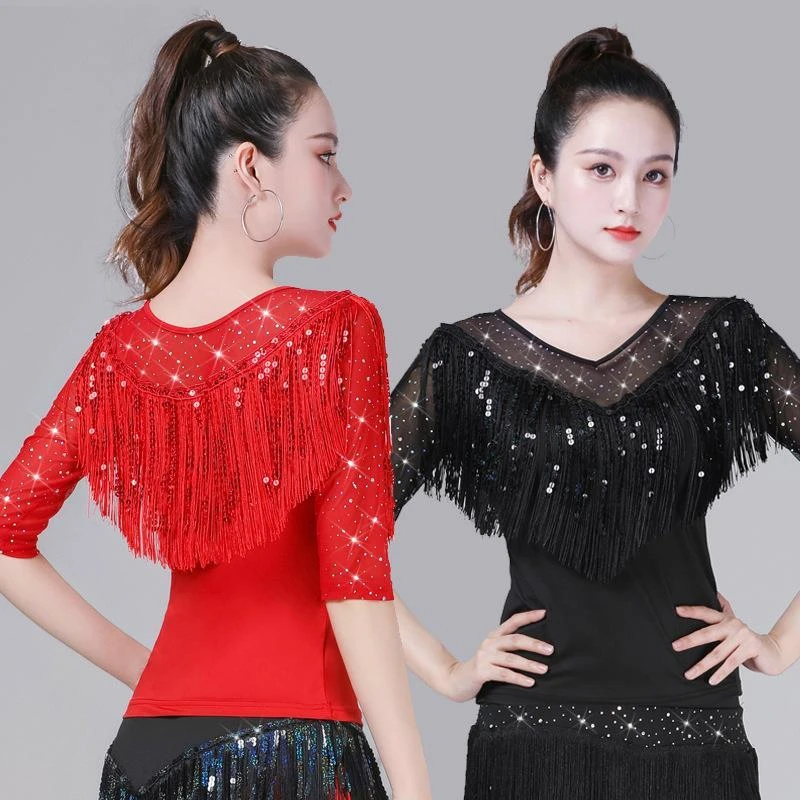 2025新款广场舞蹈服装流苏拉丁舞服上衣国标舞摩登舞交谊舞跳舞衣
