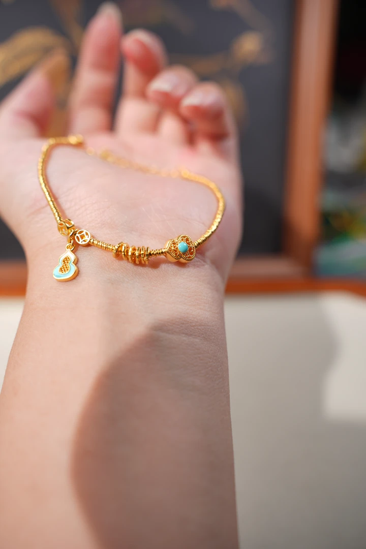 足金999岁岁金烧蓝葫芦手链女款黄金手链百搭轻奢经典款