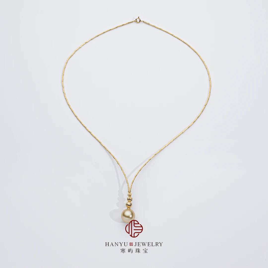 【寒屿珠宝】天然南洋海水金珠珍珠吊坠 12-13mm S925银 50cm
