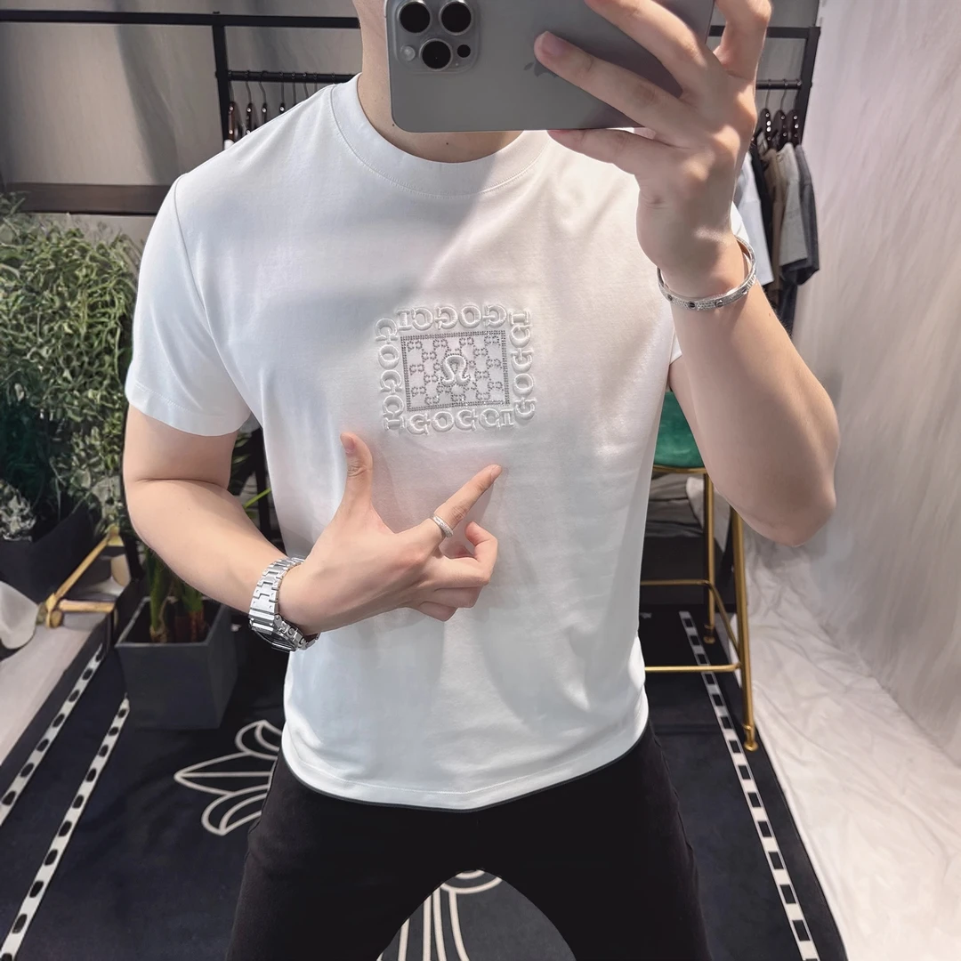 考蒂玻帕休闲欧货t恤男夏季2025新款简约时尚潮牌男士短袖刺绣帅