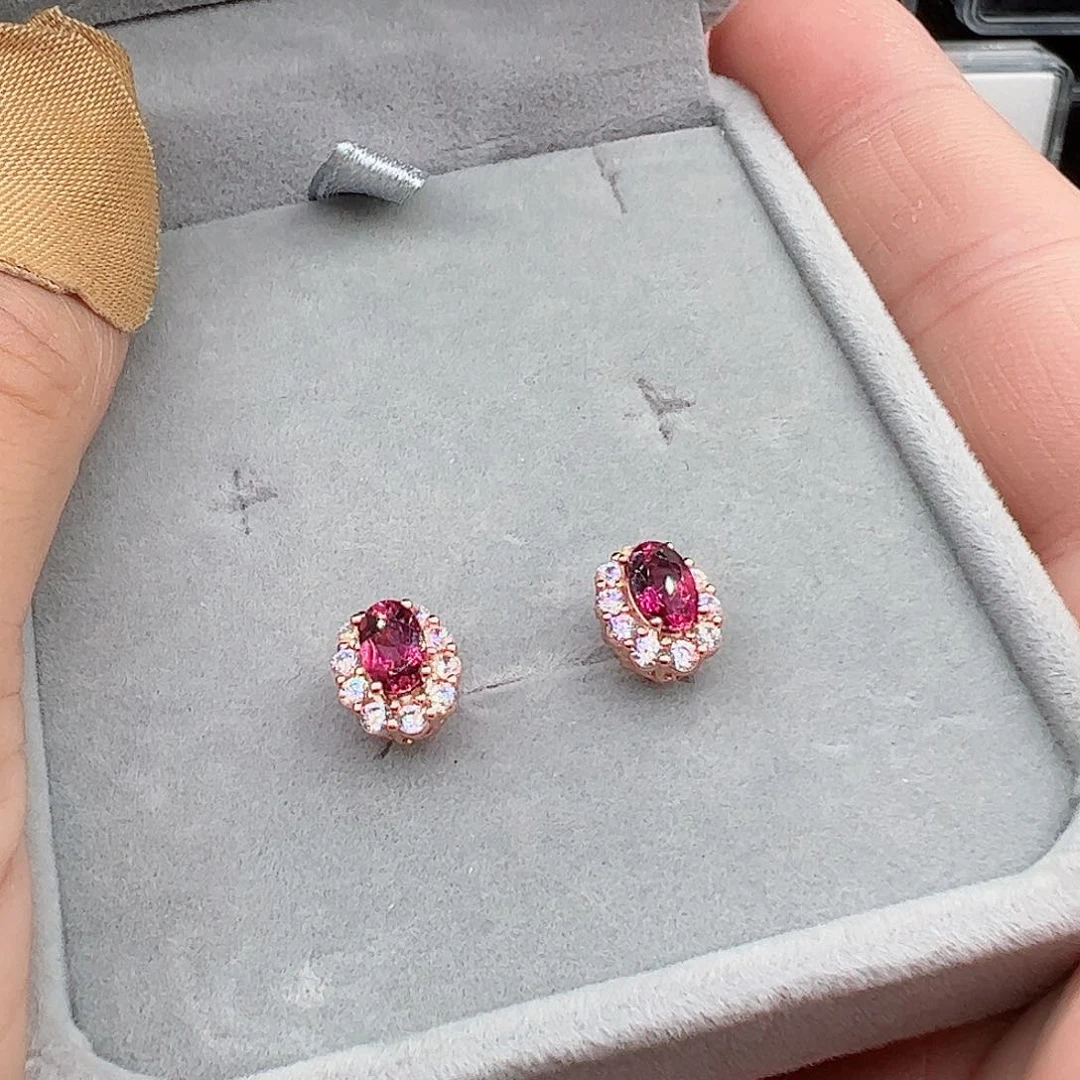 碧玺耳钉不退换银S925镶嵌晨*