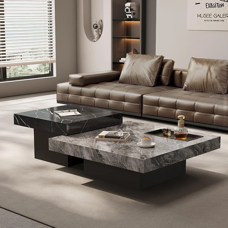 意式极简岩板茶几轻奢现代简约大理石小户型客厅家用方形高矮组合