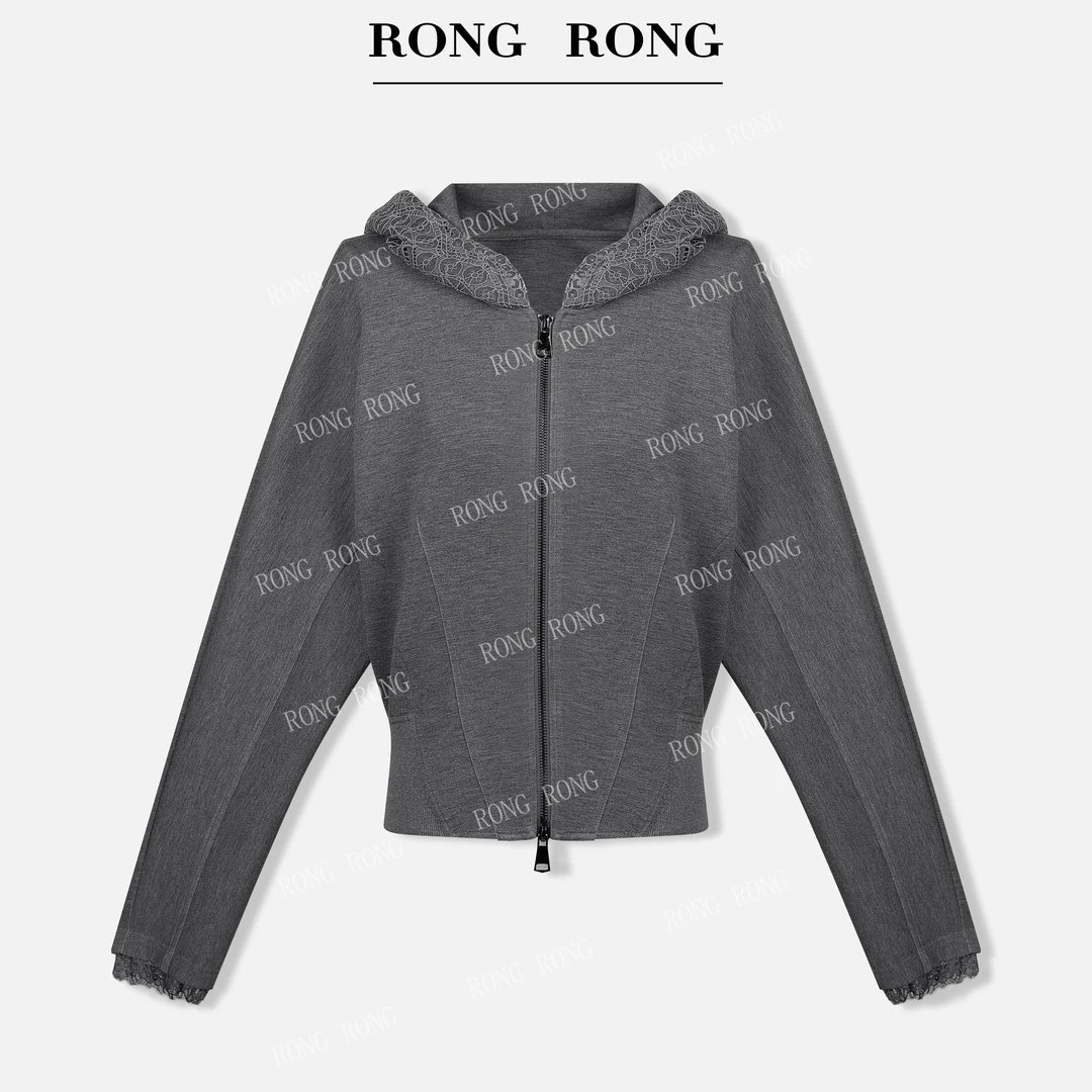 溶溶【雅致格律】RONGRONG 莱赛尔空气感镂空蕾丝连帽卫衣F26QW257