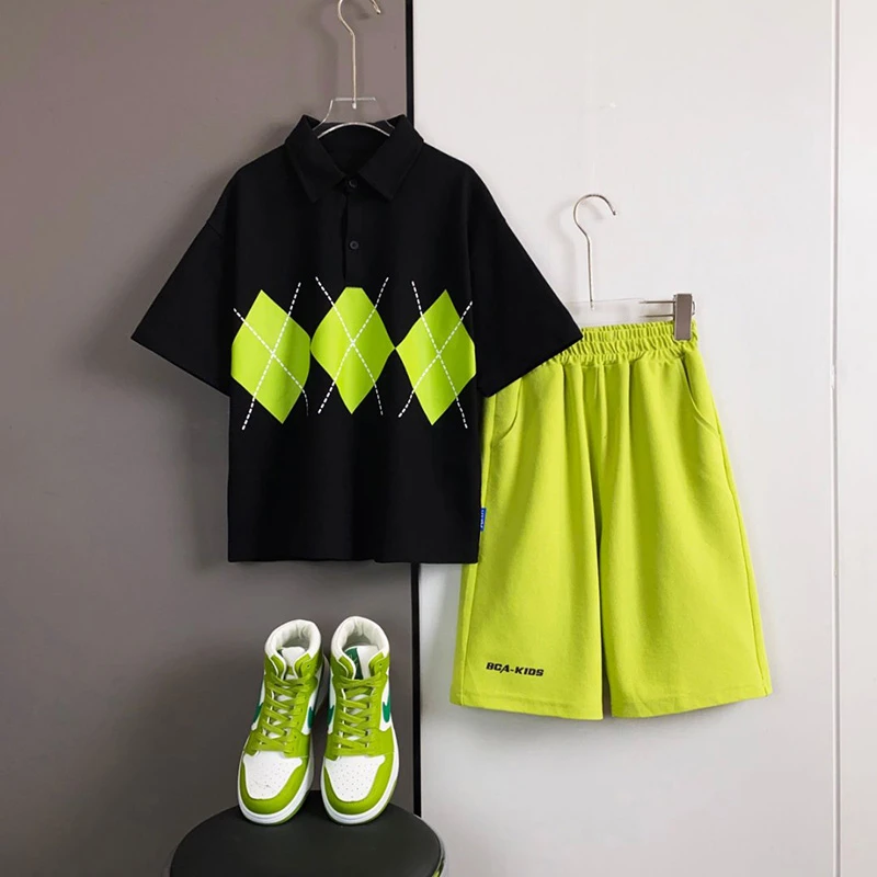 BCA【冠军代言】中大童青少年夏季休闲时尚短袖套装DF-套装2183