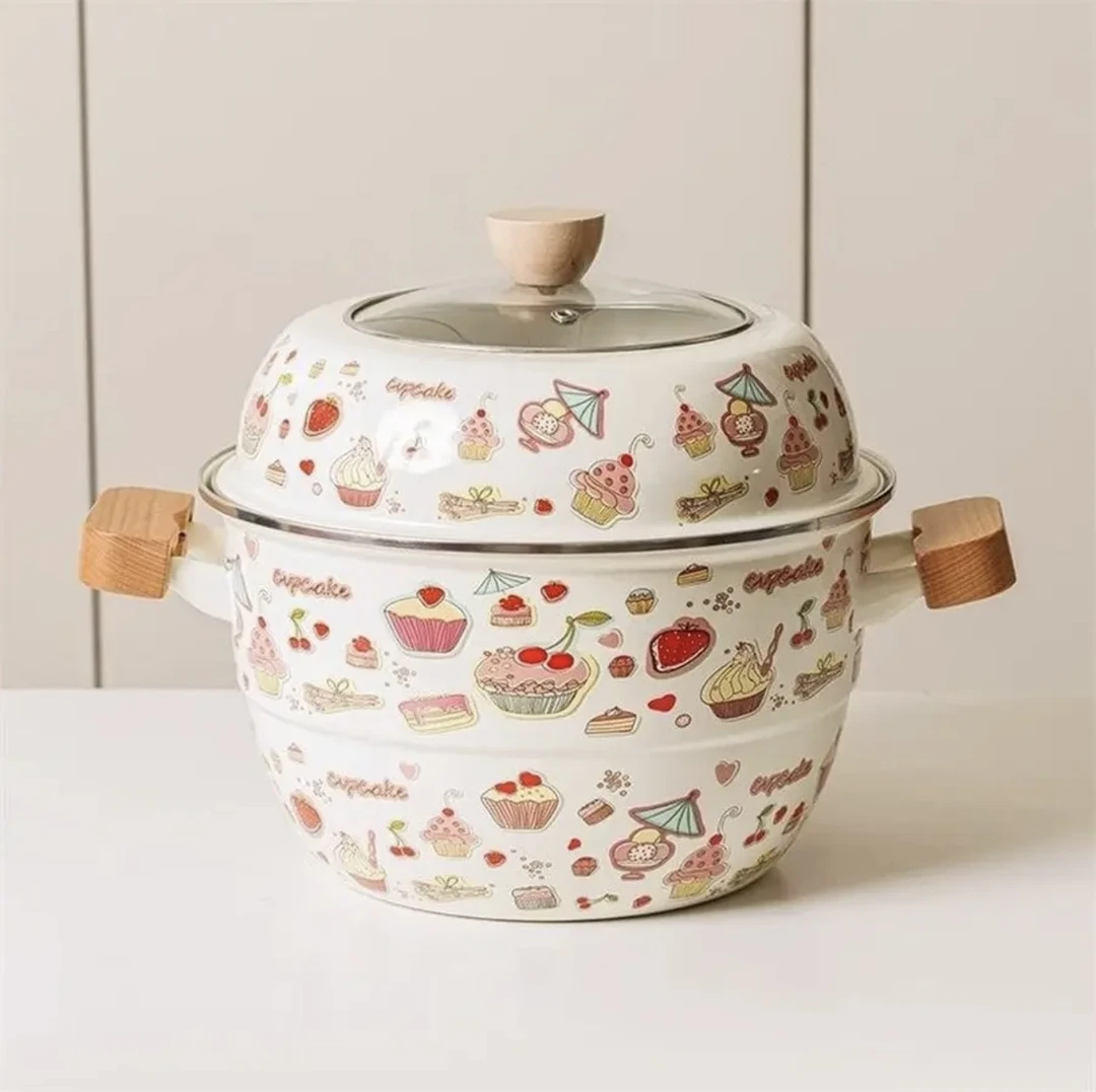 X加厚双层珐琅锅蛋糕花双层蒸锅 灶具通用 一套