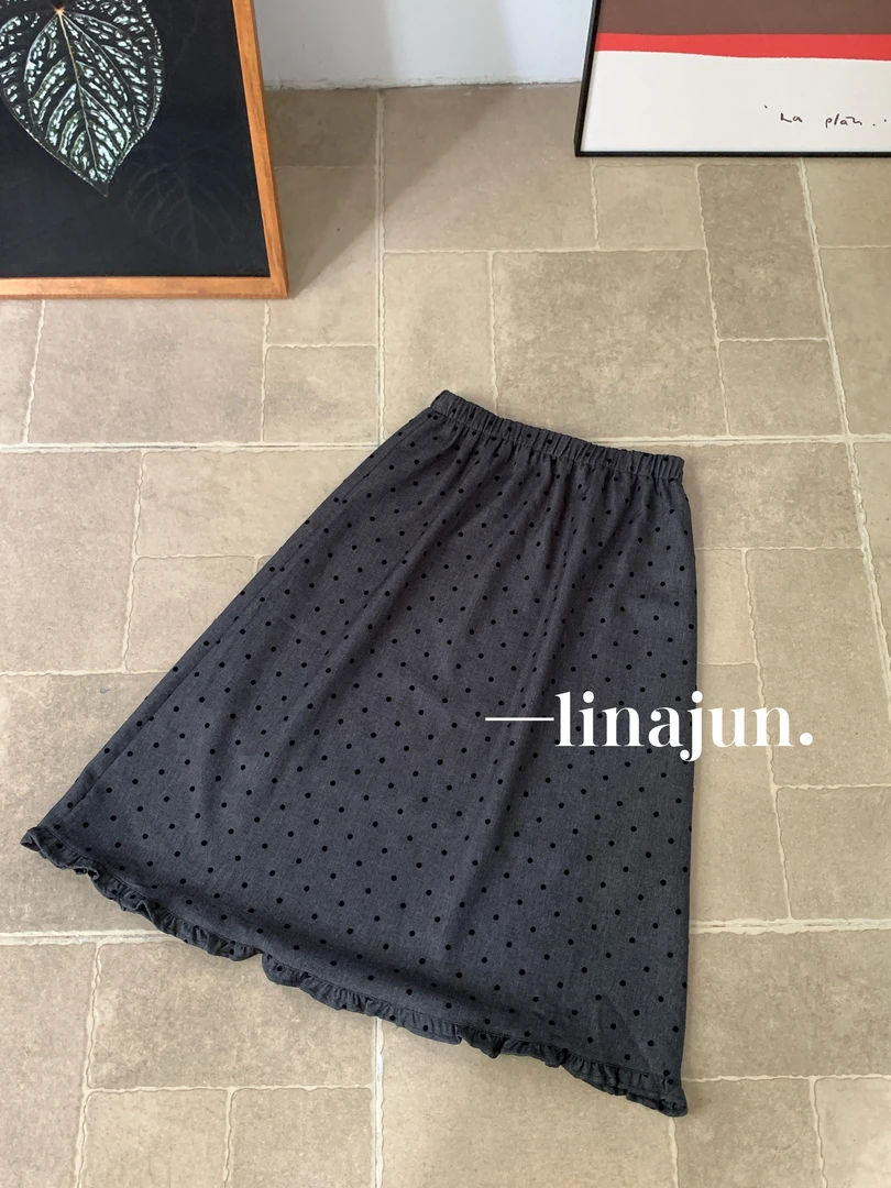 9.17秋冬新款复古百搭花边波点松紧腰半身裙