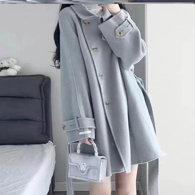 202号（款号LS126）蓝色长款分尺码毛呢外套