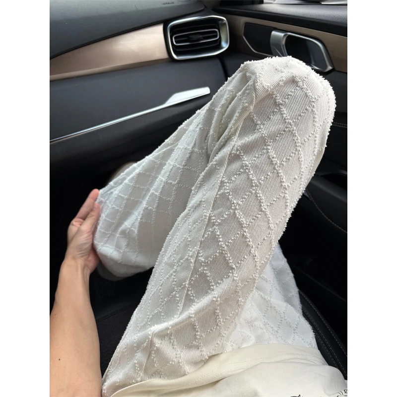 cleanfit提花满印白色牛仔裤男美式高级感痞帅裤子显瘦直筒微喇裤