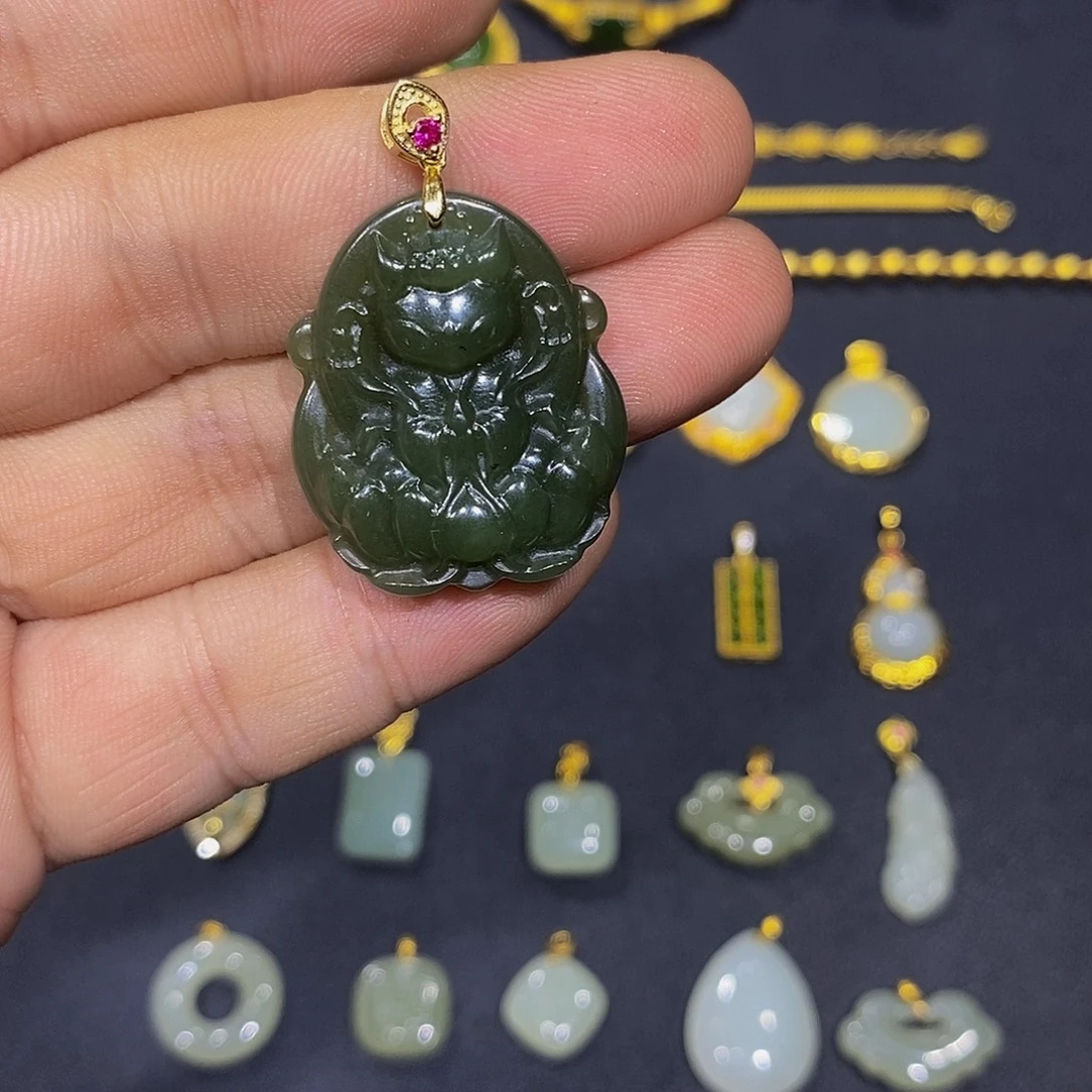 颈饰银S925镀金镶嵌和田玉