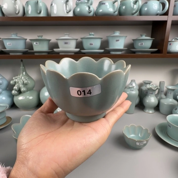 瓷片汝瓷莲花碗中号支钉烧仿古釉微瑕014