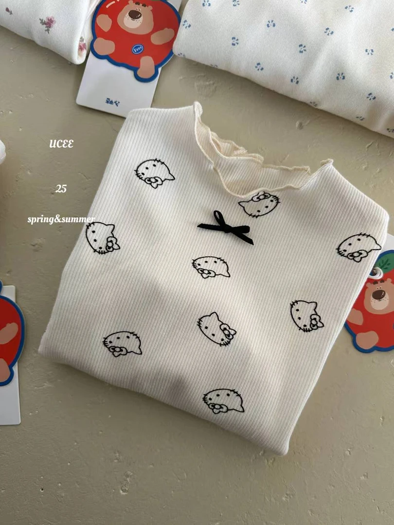 女童杏色卡通蝴蝶结上衣（YX-262156-春秋）