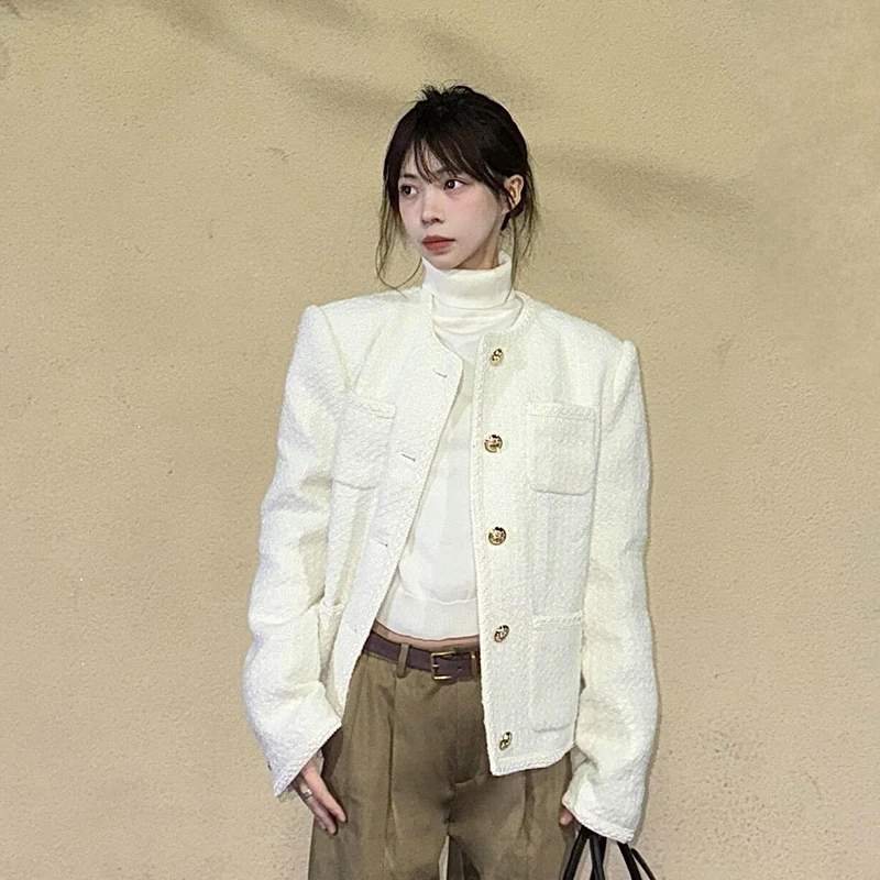 白色小香风羽绒外套女小个子2025开春秋冬新款高级感精致短款上衣