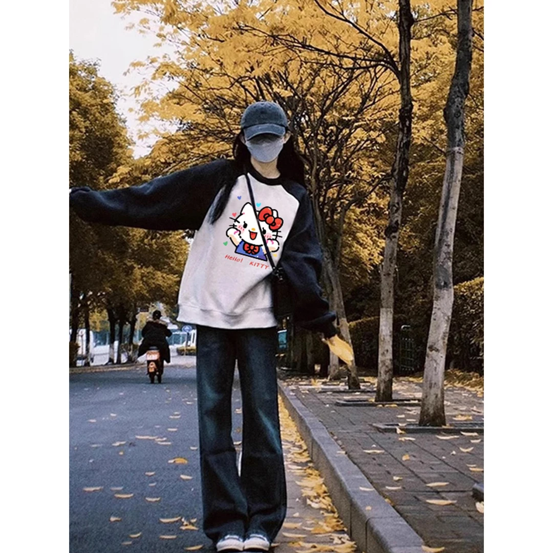 插肩圆领卫衣女2025早秋新爆款时尚大码宽松简约休闲套头上衣潮