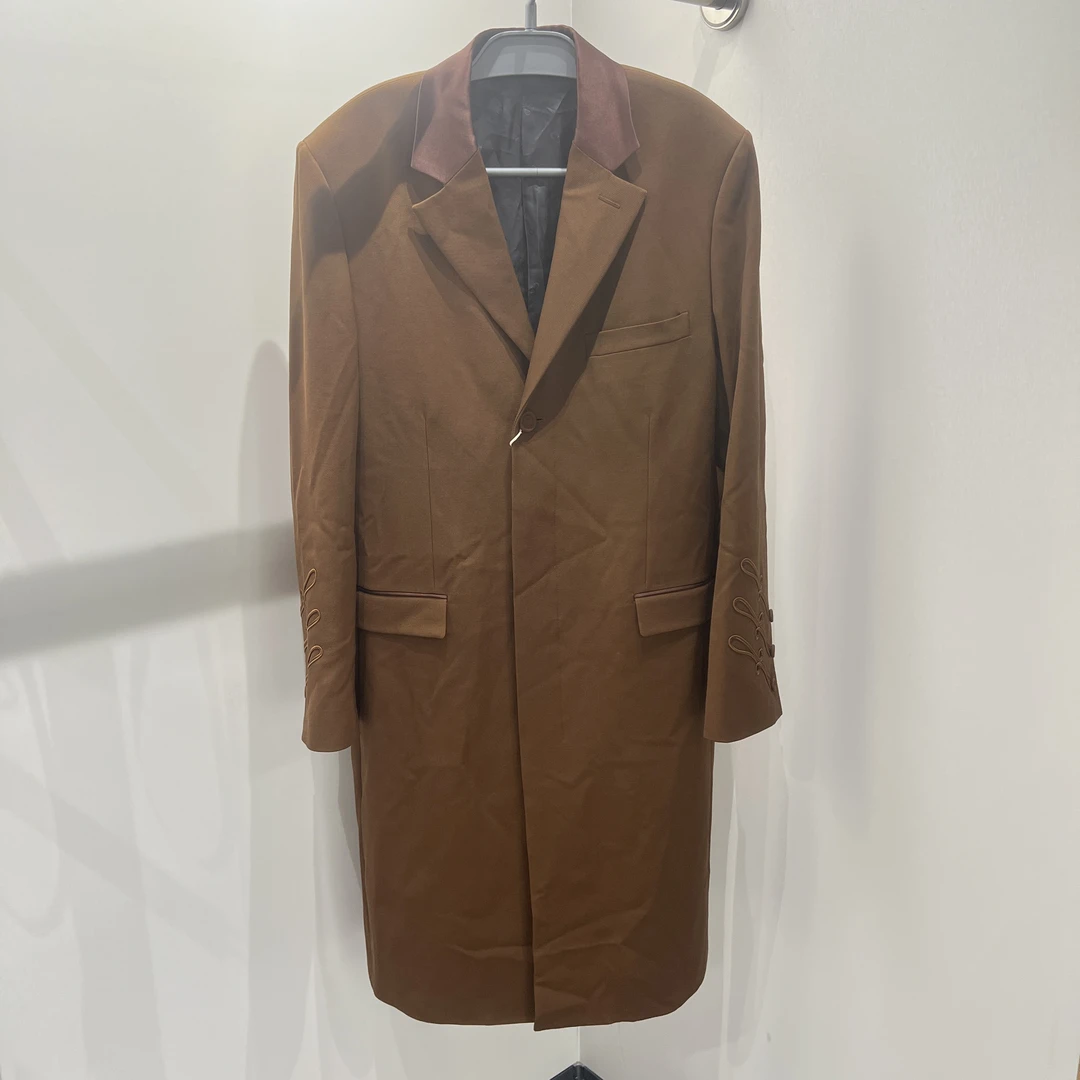 99新 DIOR/迪奥 pd87 咖色羊毛斜纹长款大衣 50码 羊毛