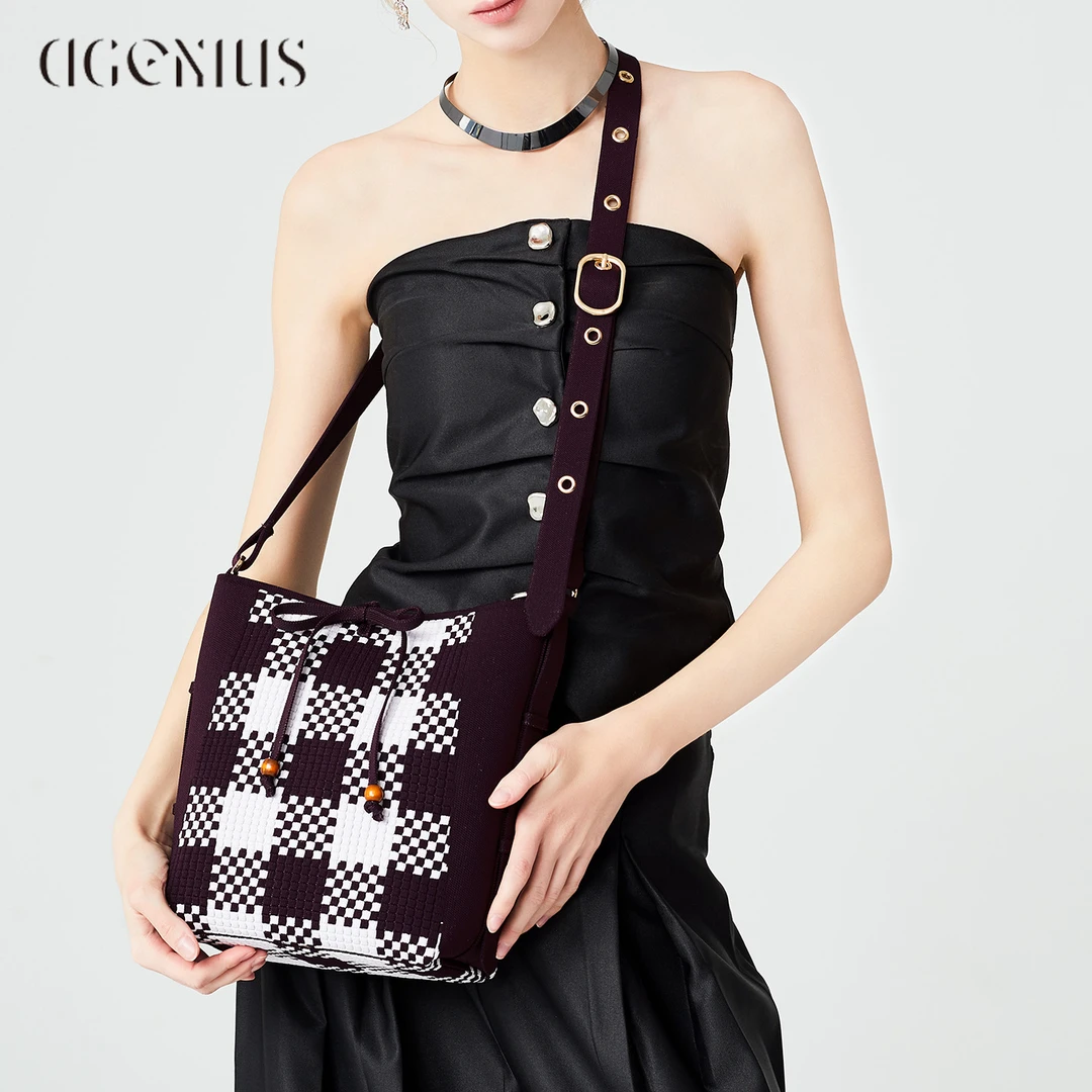 DGENIUS原创水桶包休闲女包上班通勤单肩斜挎包大容量编织托特包