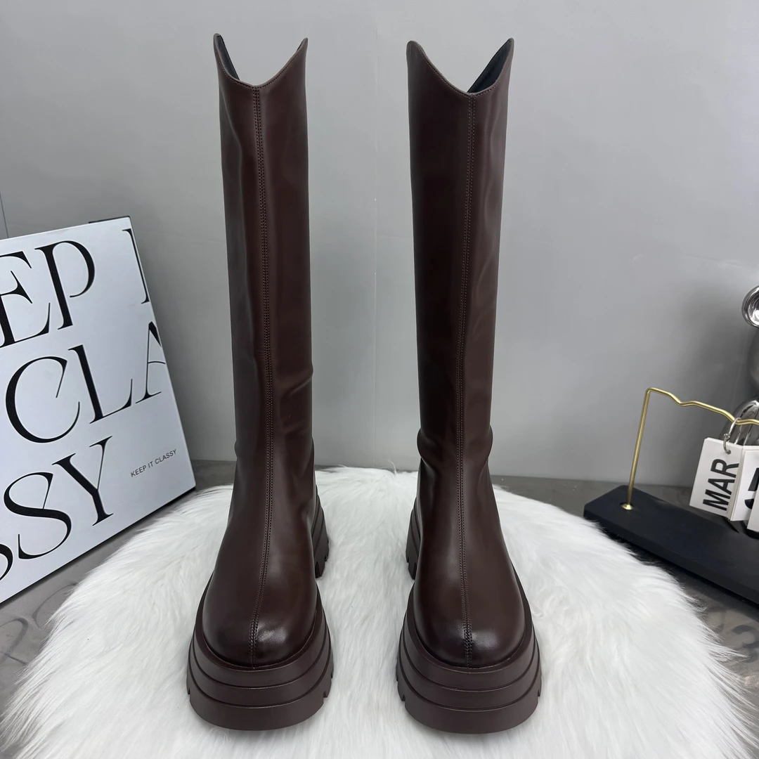 34-43时装靴百搭秋冬时尚瘦瘦靴圆头秋季小个子厚底增高7CM保暖靴