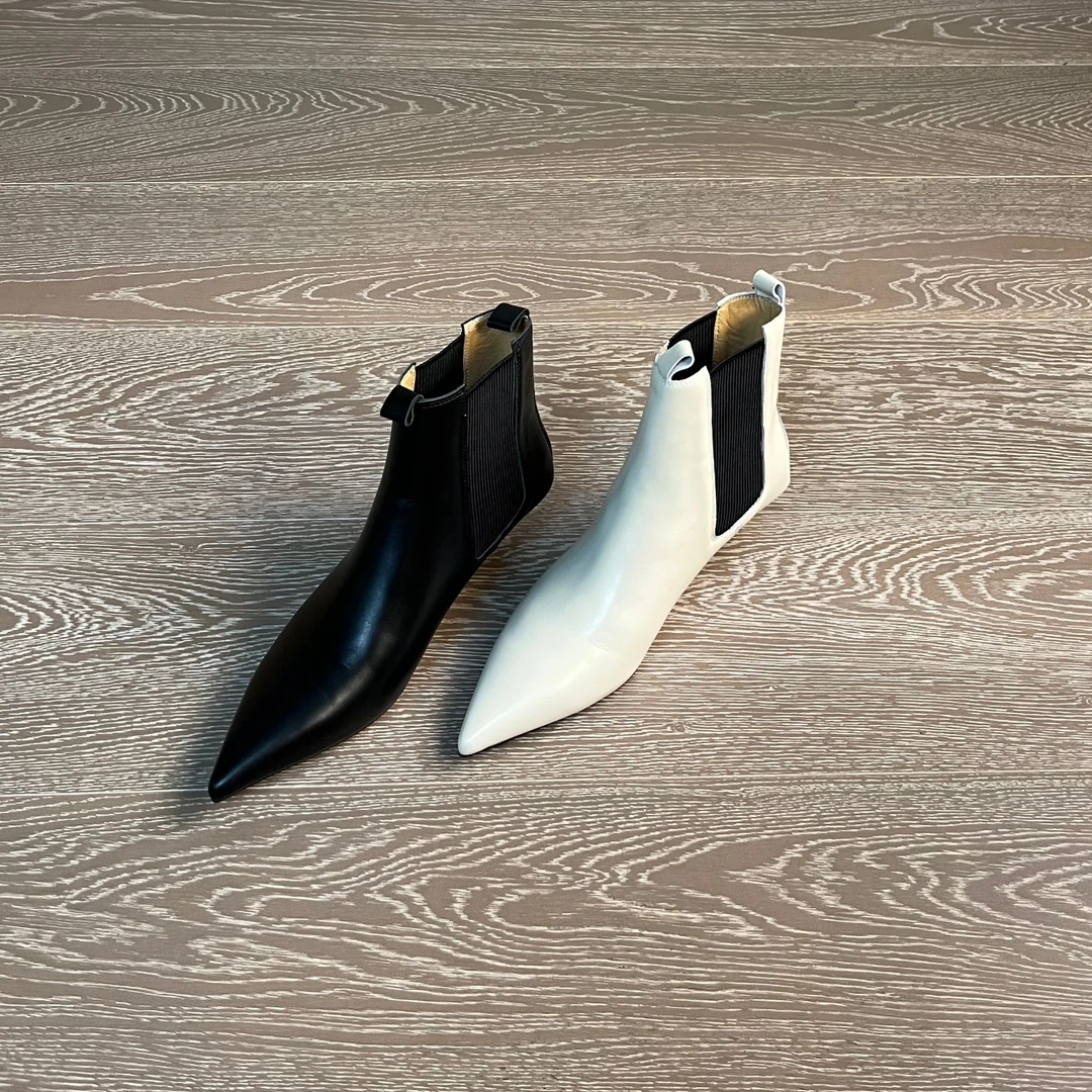 4CM牛皮法式气质瘦瘦靴短靴细跟尖头秋冬靴子女靴粗跟高跟女鞋