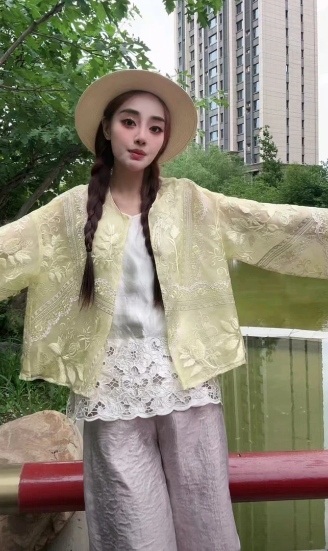 【芊颜家】“锦绣繁花”夏季新款新中式国风高端桑蚕丝刺绣上衣16821