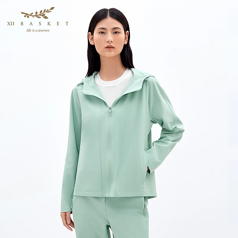 XII BASKET十二篮25春新款薄荷绿休闲连帽防泼外套女7C35110040