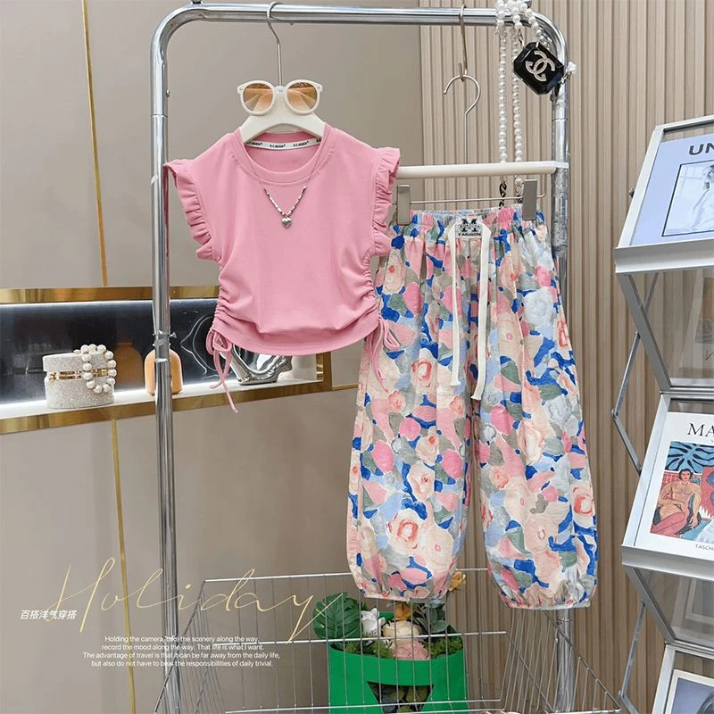 女童夏季套装2025新款童装冰丝防蚊裤两件套大童夏装薄款灯笼裤子