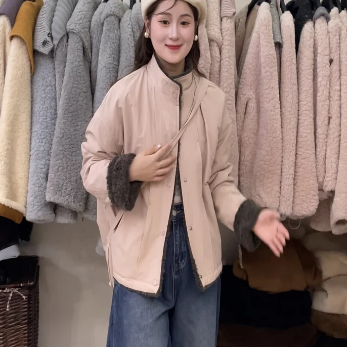 冬季散口袖秋冬厚款圆下摆派克服时尚百搭短外套女款休闲女士