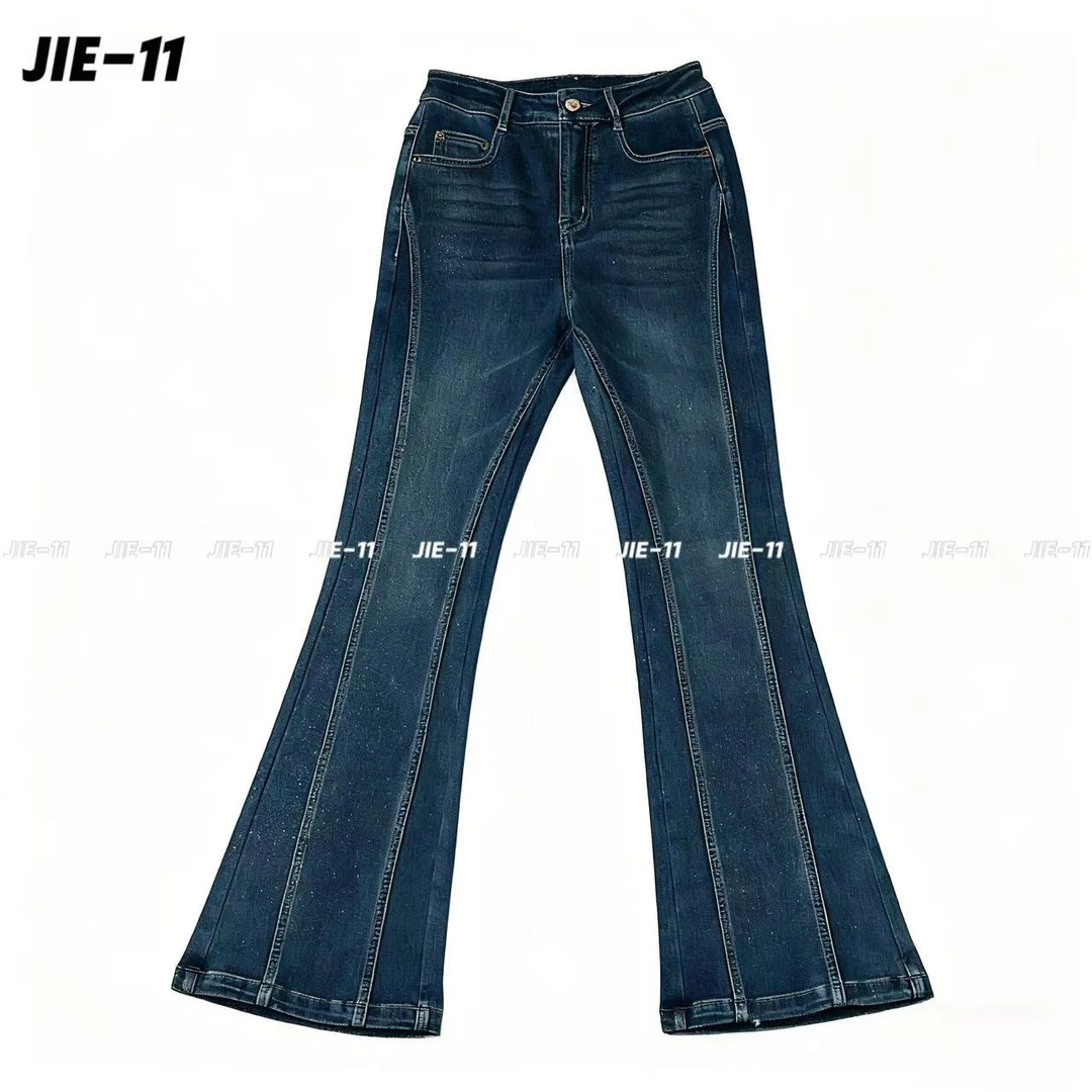JIE-11 秋季新品蓝色高腰弹力修身显瘦时尚提臀牛仔微喇长裤31205