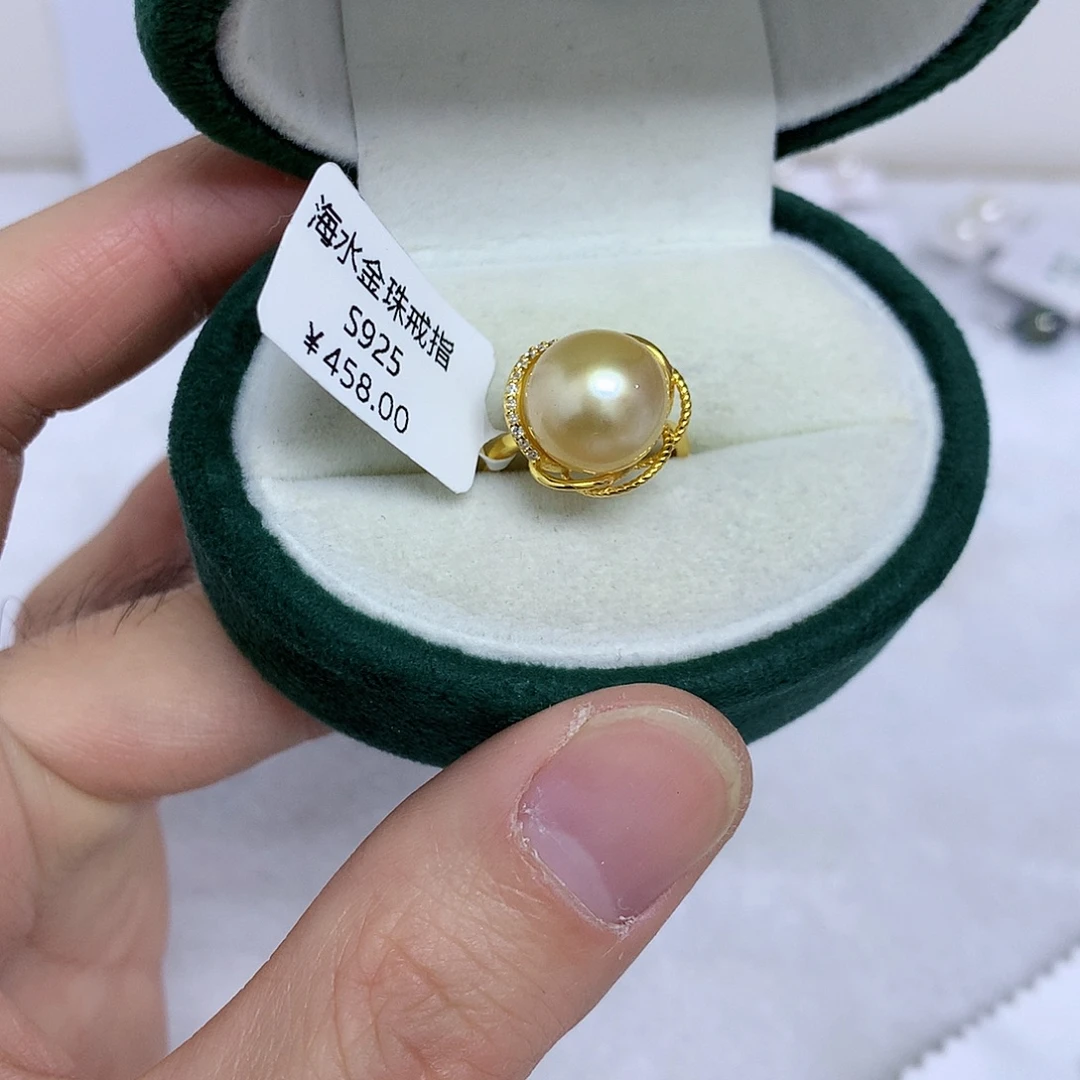 海水珍珠戒指银S925镶嵌12-13