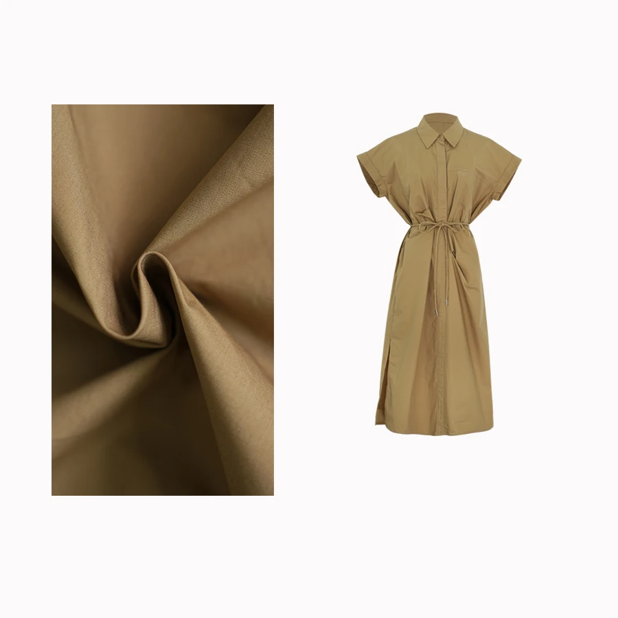 【工装裙】系带显腰细凉感透气工装衬衫裙通勤连衣裙C250630