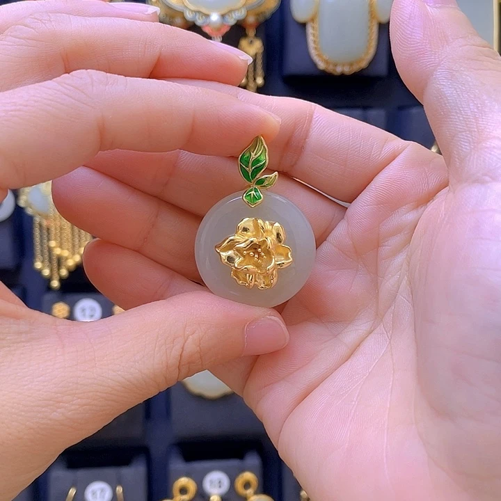 和田玉银S925镀金镶嵌颈饰