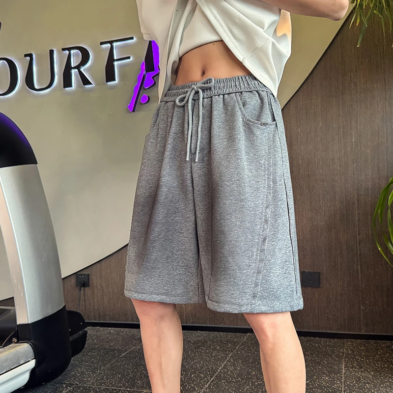 五分裤男士美式休闲针织短裤扎染脏脏裤高级感宽松直筒中裤运动裤