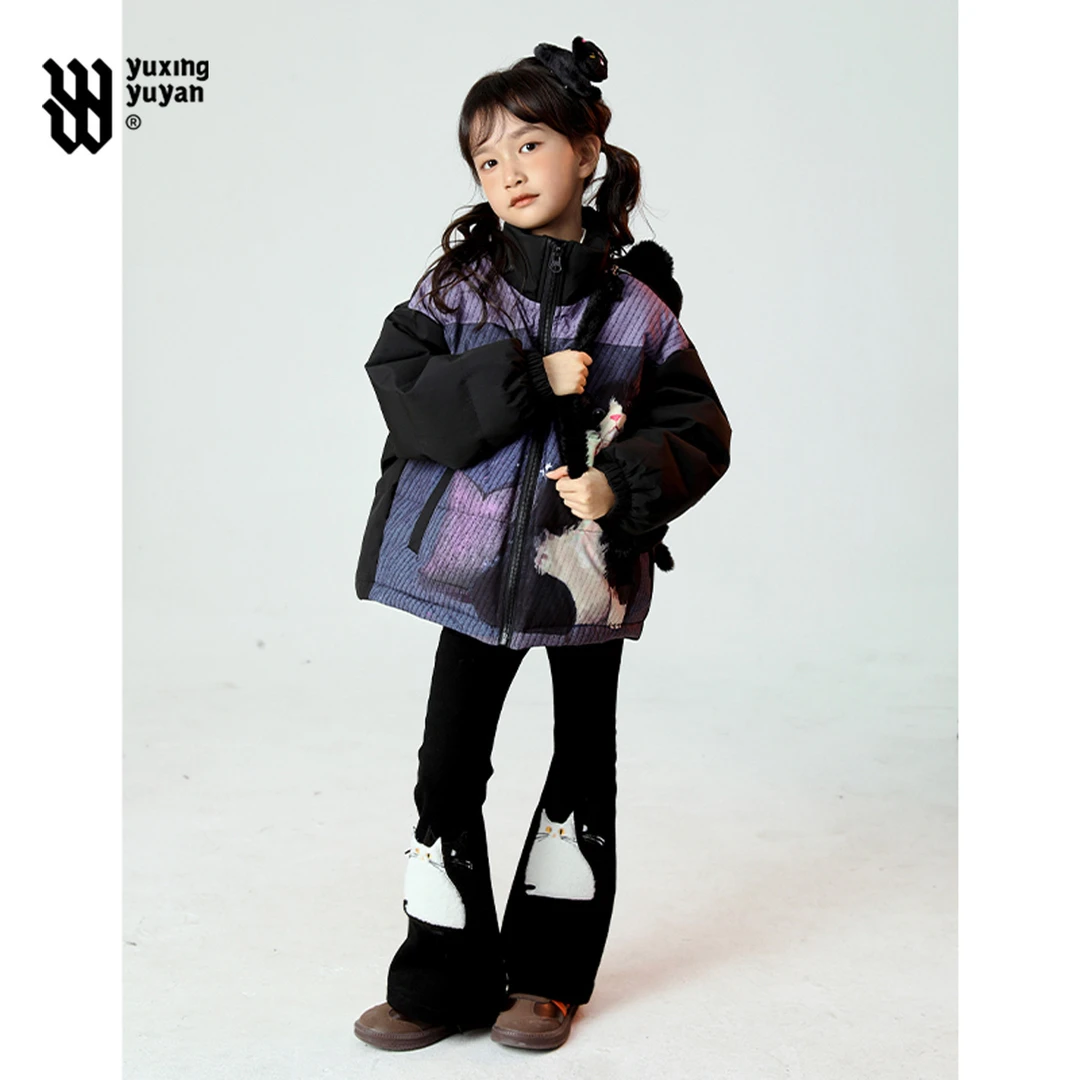 【新年招财猫系列】女童冬季洋气白鸭绒外套女孩保暖冬装