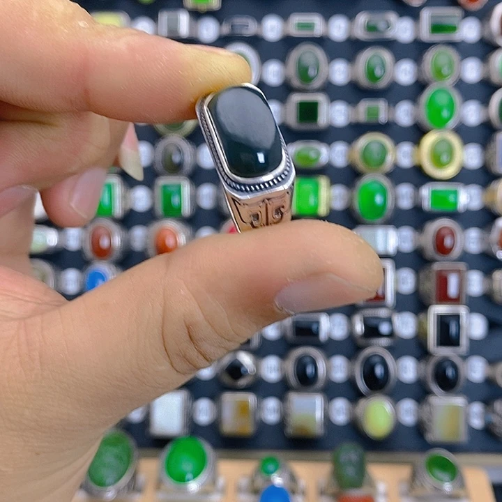 和田玉戒指银S925镶嵌